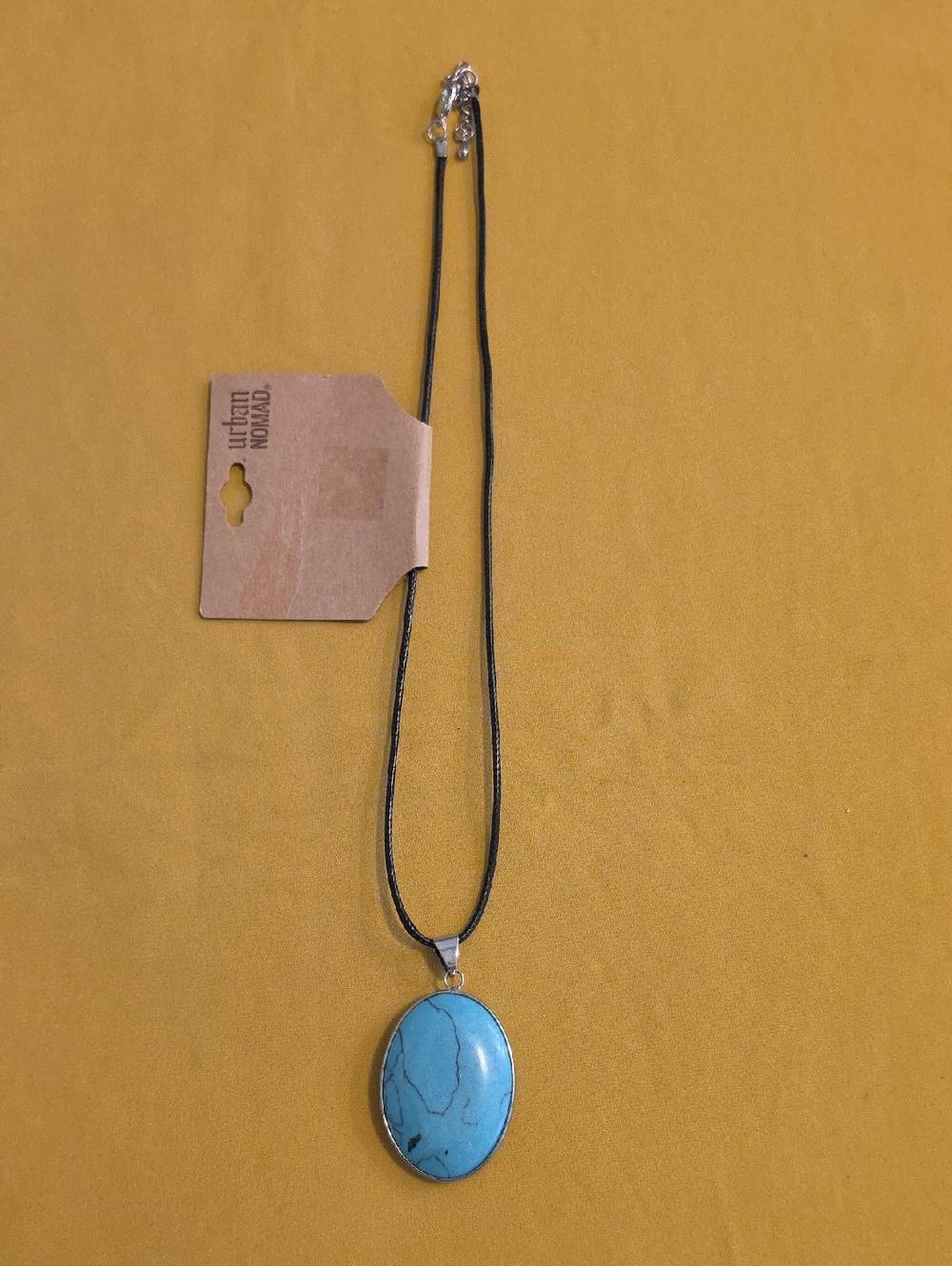 NWT Urban Nomad Necklace w/a Large Turquoise-colored Stone In Silver Toned Bezel